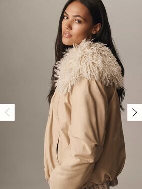 Anthropologie Beige Bomber Jacket with Faux Shearling Collar brand new with tags
